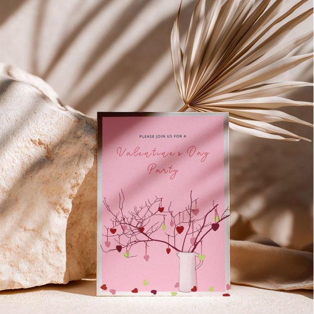 Valentine’s Day Party – Heart Branch on Pink Inbjudningar (Skapare uppladdad)