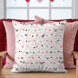 Valentine’s Day Pillow Pink Black Hearts Sketch  Kudde