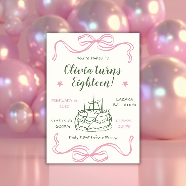 Valentine’s Day Pink Bow 18th Birthday Party Inbjudningar (Skapare uppladdad)