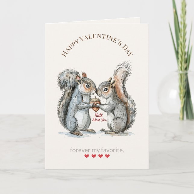 Valentine’s Day Squirel Card – Cute Romantic Helgkort (Framsida)