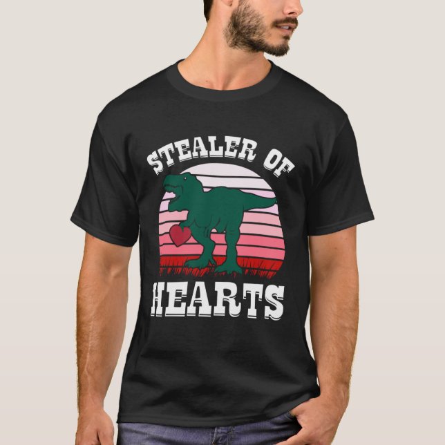 Valentine s Day STEALER OF HEARTS  Rex Dinosaur Bo T Shirt (Framsida)