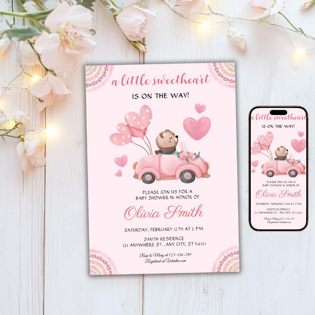 Valentine’s Day Sweetheart Pink Car Baby Shower Inbjudningar (Skapare uppladdad)