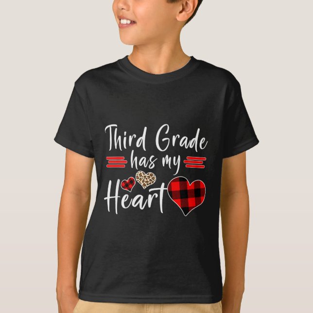 Valentine’s Day Third Grade Has My Heart Plaid Tea T Shirt (Framsida)