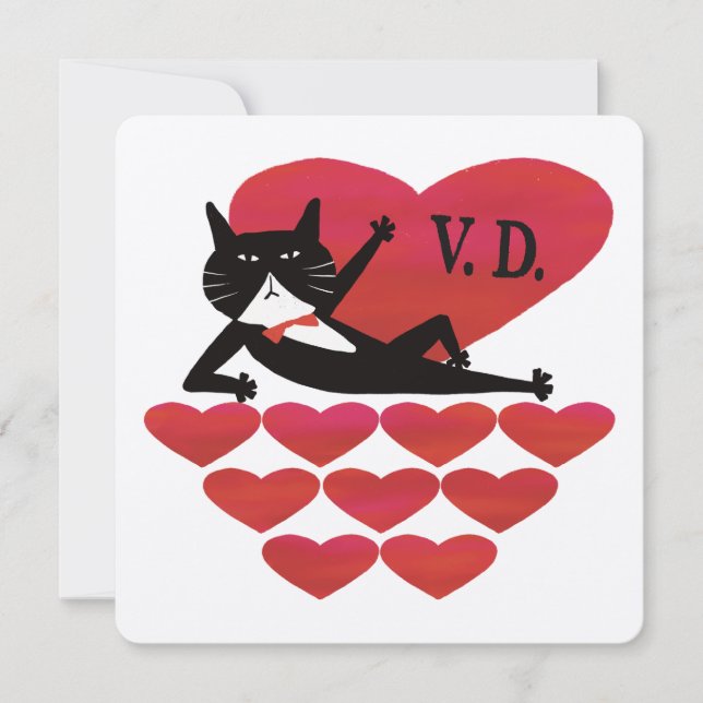Valentine’s Day Tuxedo Cat Kort (Framsida)