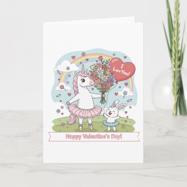 Valentine’s Day Unicorn Bunny Greeting Card Helgkort (Framsida)