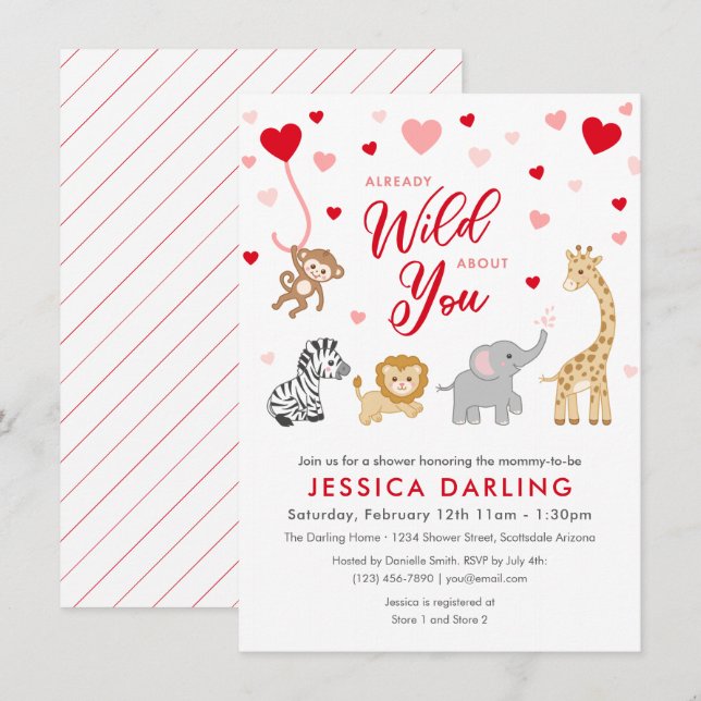 Valentine Safari Baby Shower Theme Inbjudningar (Fram/baksida)