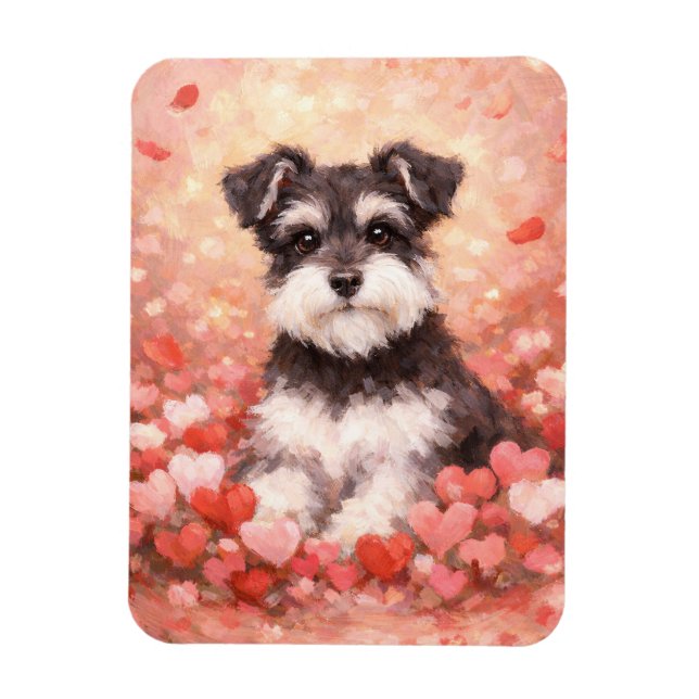 Valentine Schnauzer med hjärtan flexibel Magnet (Vertikal)
