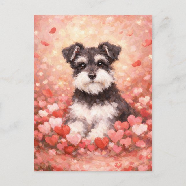 Valentine Schnauzer med hjärtan Vykort (Framsida)