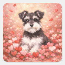 Valentine Schnauzer with Hearts Fyrkantigt Klistermärke