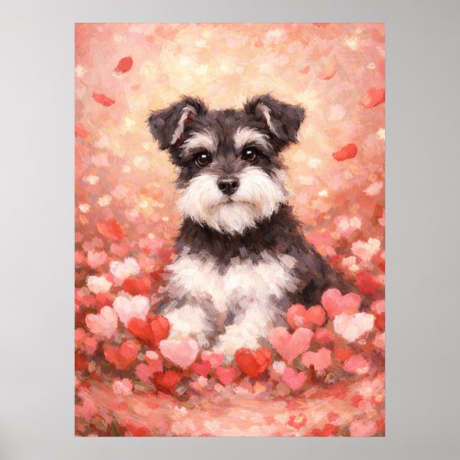 Valentine Schnauzer with Hearts Poster (Framsidan)