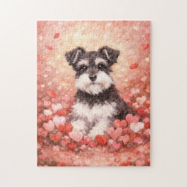 Valentine Schnauzer with Hearts Pussel (Vertikal)