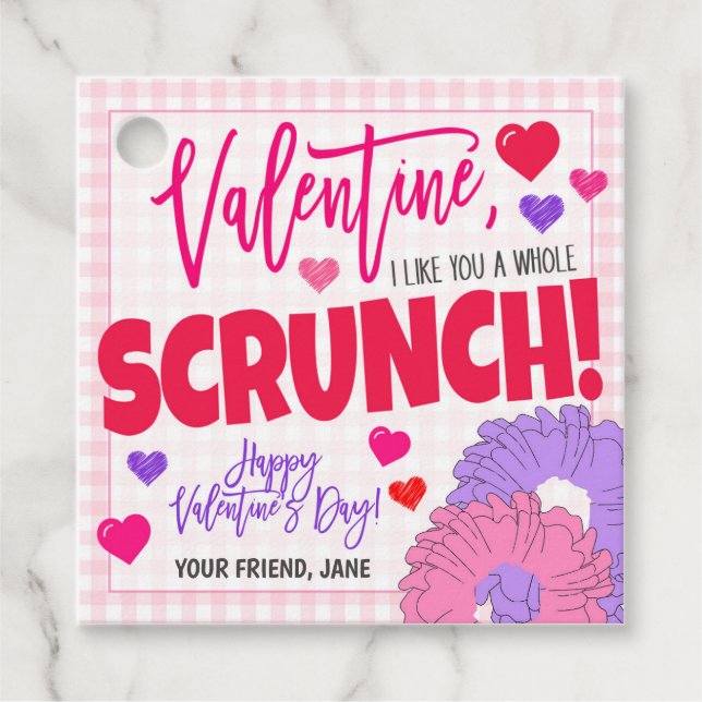 Valentine Scrunchie Gift Märkre Gåvor Etiketter (Framsida)