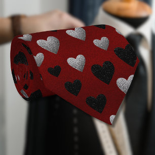 Valentine Silver Svart Glitter Hjärtan på Burgundy Slips
