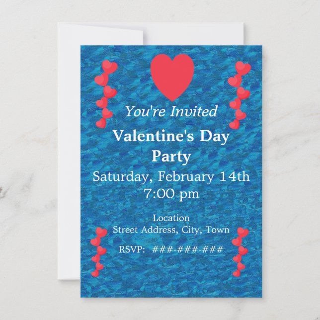 Valentine Sjöjungfru Guld String of Red Hearts blu Inbjudningar (Framsida)