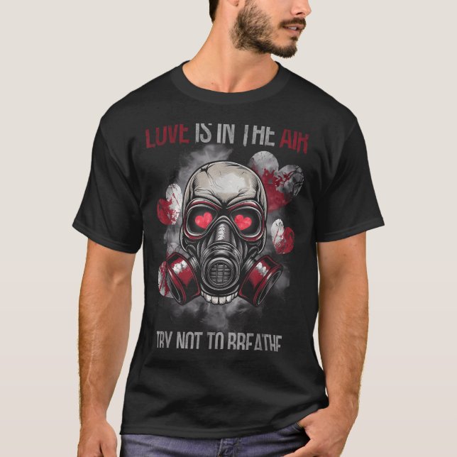 Valentine Skull Gas Mask Love Romance  T Shirt (Framsida)