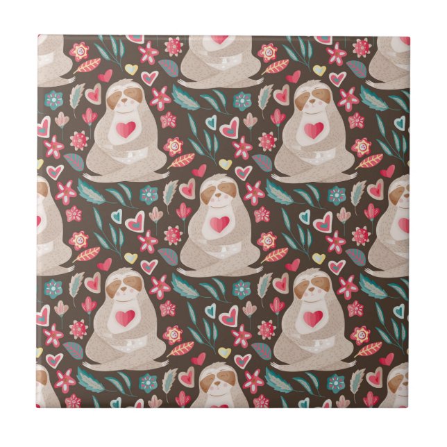 Valentine Sloth Mönster Kakelplatta (Framsidan)