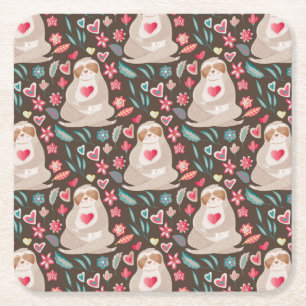 Valentine Sloth Mönster Underlägg Papper Kvadrat