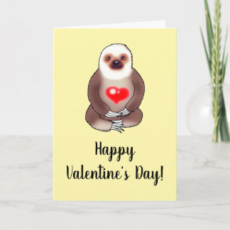 Valentine Sloth with Glowing Heart Kort