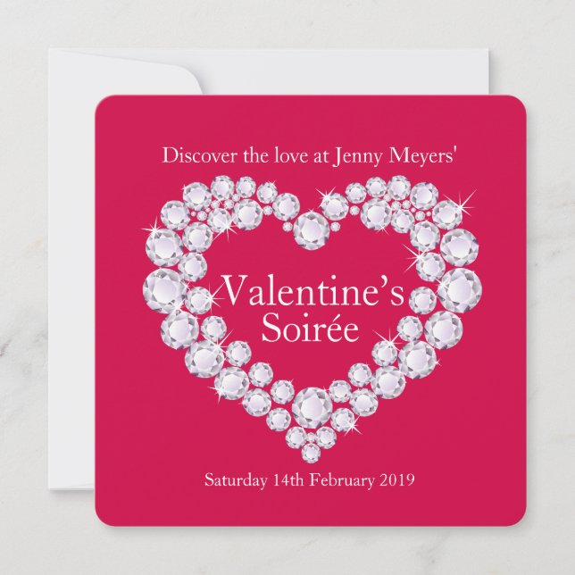 Valentine-soiré diamanter hjärta party inbjudan (Framsida)