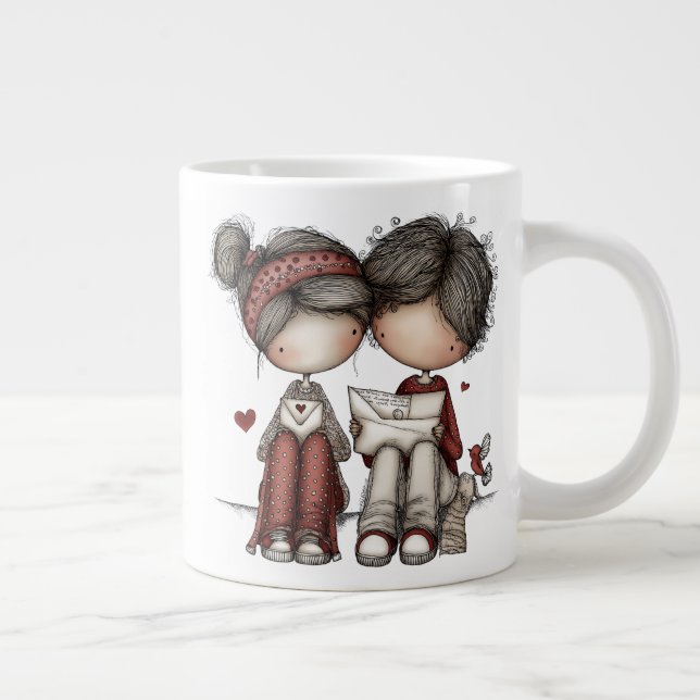 Valentine – Söta Kärleksbrev Specialmugg Jumbo Mugg (Höger)