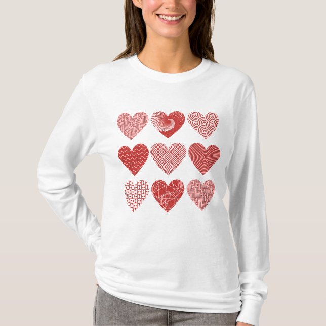 Valentine sött sött kärlek-rött hjärta mönster t shirt (Framsida)