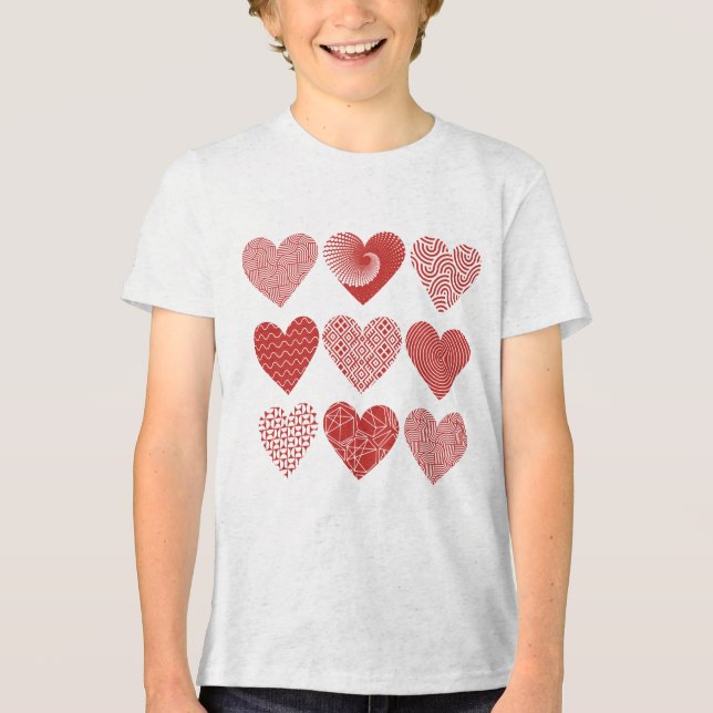 Valentine sött sött kärlek-rött hjärta mönster t shirt (Framsida)