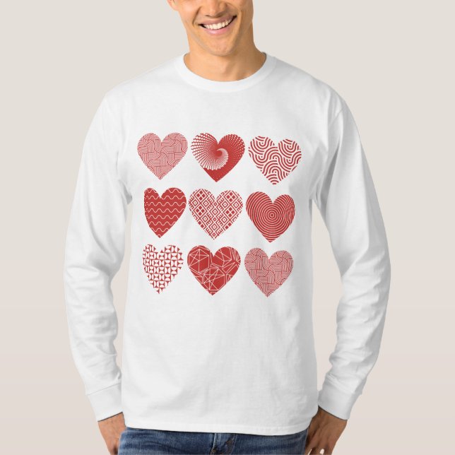 Valentine sött sött kärlek-rött hjärta mönster t shirt (Framsida)