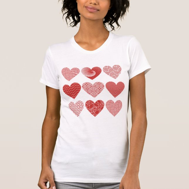 Valentine sött sött kärlek-rött hjärta mönster t shirt (Framsida)