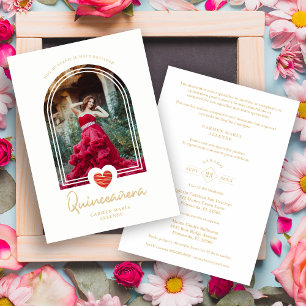 Valentine Spansk Modern Röd Hjärtfoto Quinceañera