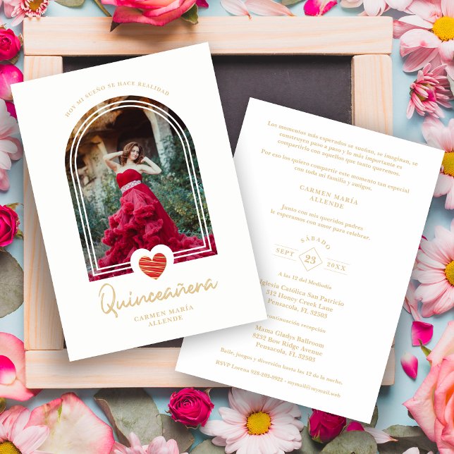 Valentine Spansk Modern Röd Hjärtfoto Quinceañera (Skapare uppladdad)
