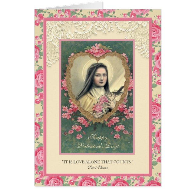 Valentine St. Therese Catholique Religiösa Rosa ro Hälsningskort (Framsidan)