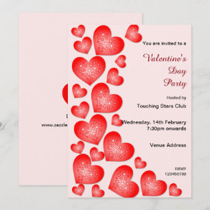 Valentine Starburst Red Hearts Inbjudningar
