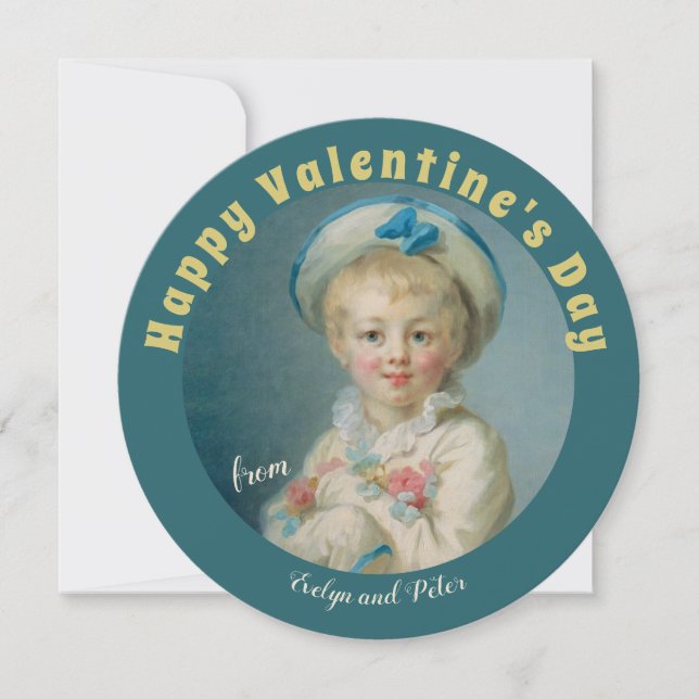 Valentine Sweet Boy med blommorna Fragonard Pierro Julkort (Framsida)