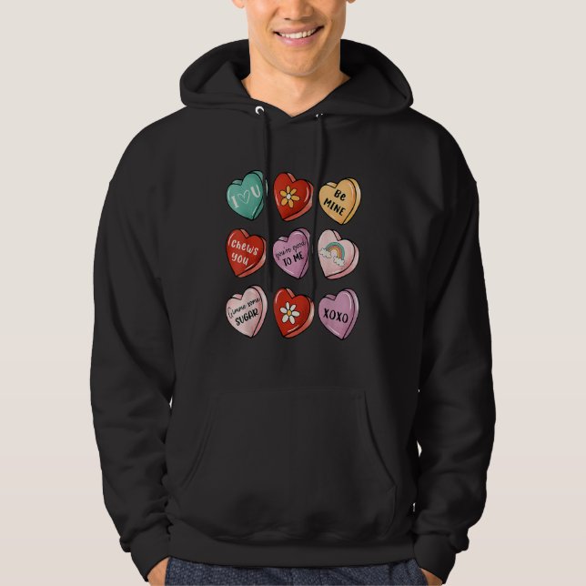 Valentine Sweet Candy Heart Kiss Happy Valentine's Hoodie (Framsida)