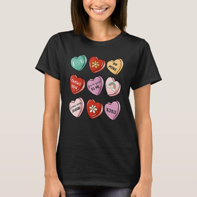 Valentine Sweet Candy Heart Kiss Happy Valentine's T Shirt (Framsida)