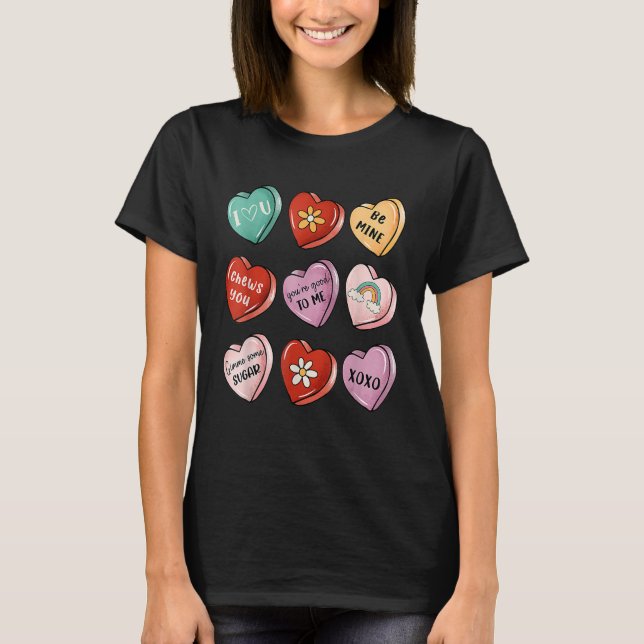 Valentine Sweet Candy Heart Kiss Happy Valentine's T Shirt (Framsida)