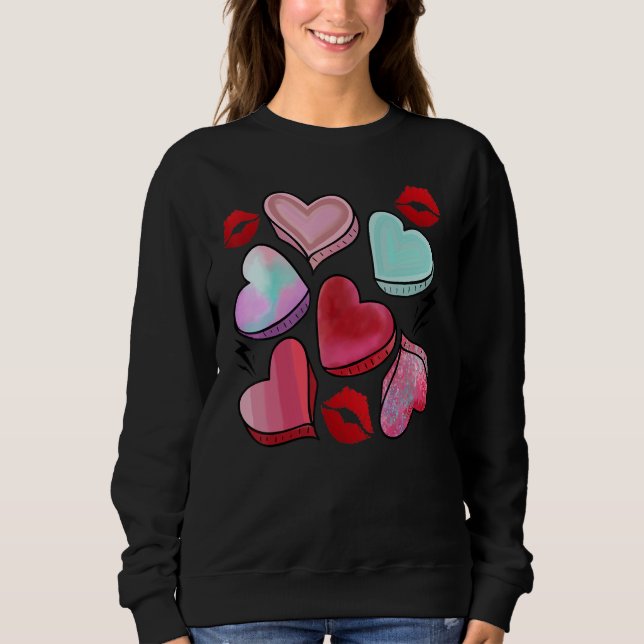 Valentine Sweet Candy Heart Kiss Lips Happy Valent T Shirt (Framsida)