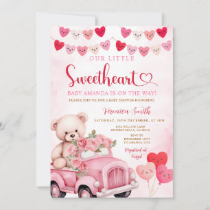 Valentine Sweetheart Björn Rosa Lastbil Baby Showe Inbjudningar