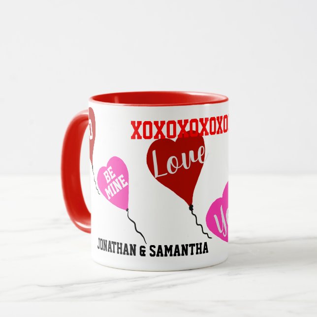 Valentine Swehoney Namn Red Rosa Hearts Mugg (Framsida vänster)