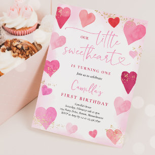 Valentine Swehoney Rosa Red Hearts 1:a födelsedage Inbjudningar