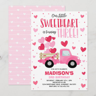 Valentine Swenie 3rd Birthday Rosa Red Lastbil Inbjudningar