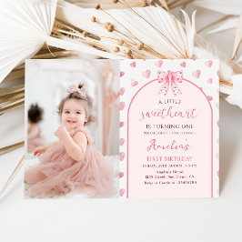 Valentine Sweune Rosa Hearts Birthday Photo Inbjudningar