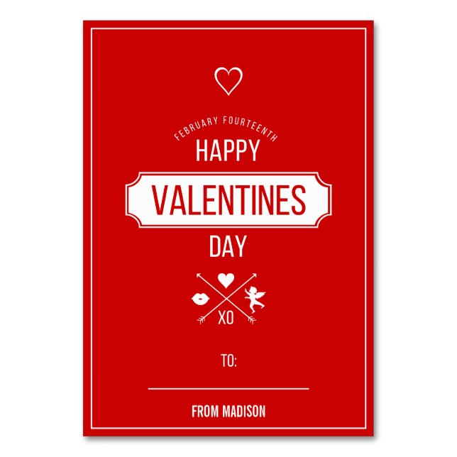 Valentine Symbols Classroom Valentine Card Bordsnummer (Framsidan)