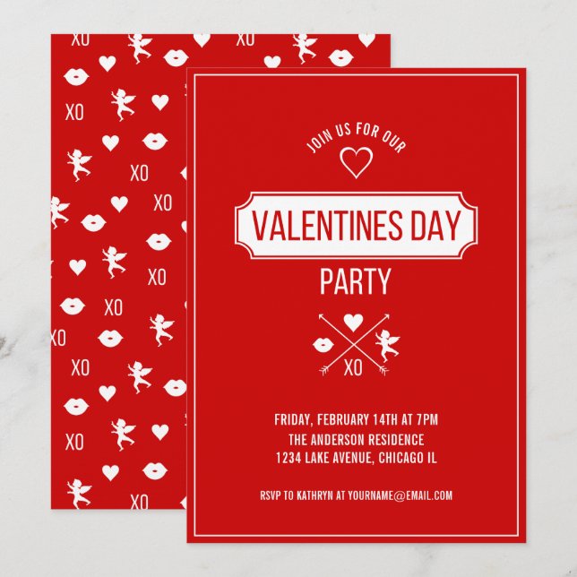 Valentine Symbols Valentine Day Party Card Inbjudningar (Fram/baksida)