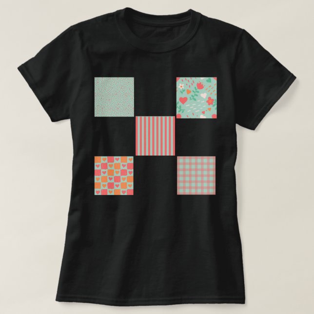 Valentine T-Shirt quilt hjärta mönster (Design framsida)
