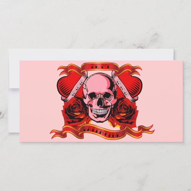 Valentine Tatto Skull Hjärter Julkort (Framsida)