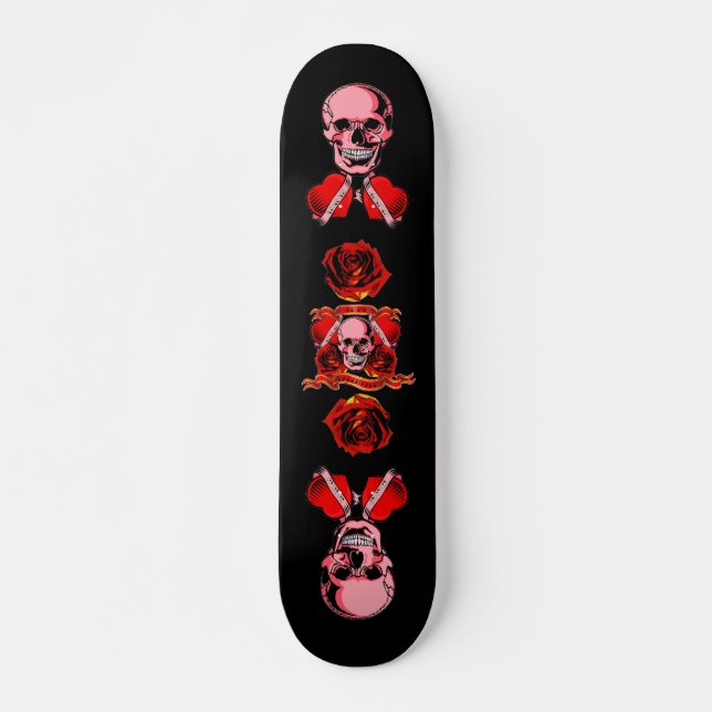 Valentine Tattoo Skull Heart Mini Skateboard Bräda 18,7 Cm (Framsida)