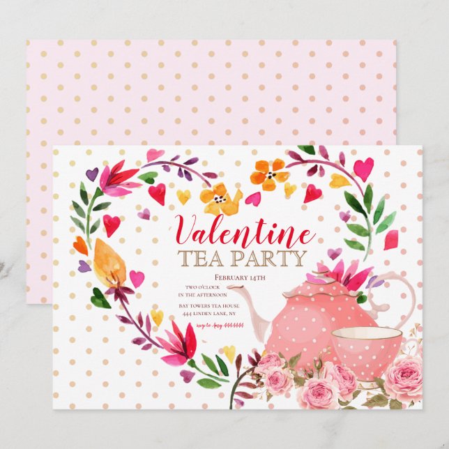 Valentine Tea Party-inbjudan Inbjudningar (Fram/baksida)