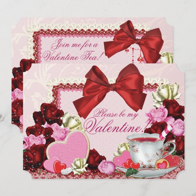 Valentine Tea Party-inbjudningar Inbjudningar (Fram/baksida)