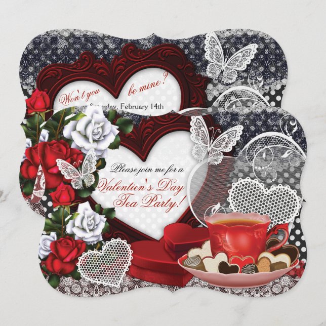 Valentine Tea Party-inbjudningar Inbjudningar (Fram/baksida)